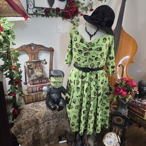 Vixen by Micheline Pitt Lime Green Gothic Print Midi Dress